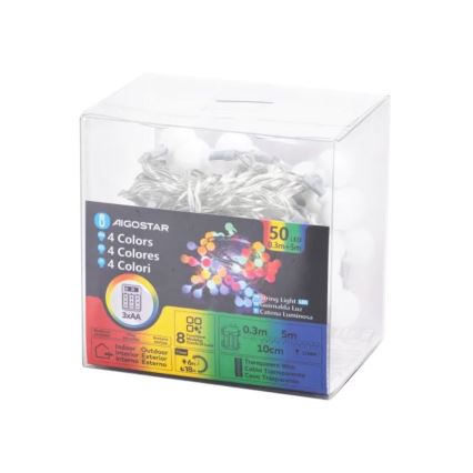 Aigostar - LED RGBY da esterno Catena natalizia 50xLED/3xAA/8 funzioni 5,3 m IP44