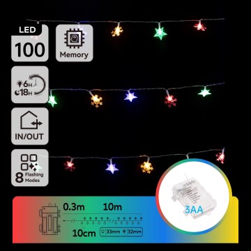 Aigostar - LED RGBY Guirlande de Noël extérieure 100xLED/8 fonctions 3xAA 10m IP44 étoiles
