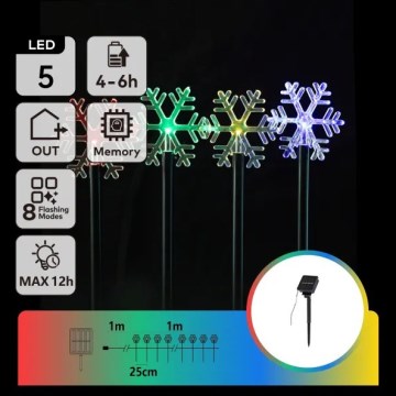 Aigostar - LED RGBY Solarleuchte 5xLED/1,2V/8 Funktionen 1m IP65 800mAh Schneeflocken