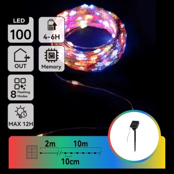 Aigostar - LED Solar-Lichterkette 100 LEDs/8 Funktionen, 12 m, IP65, mehrfarbig, 800 mAh