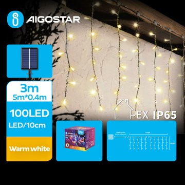 Aigostar - LED-Solar-Lichterkette 100 LEDs / 8 Funktionen, 8 × 0,4 m, IP65, warmweiß, 800 mAh