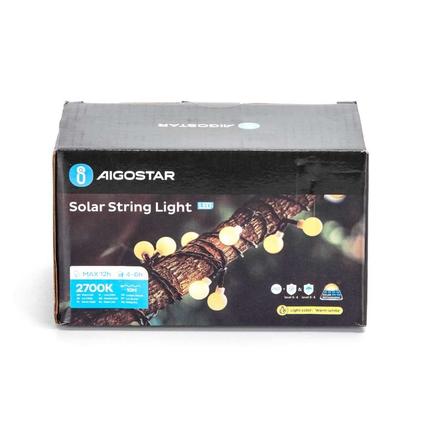 Aigostar - LED Solar-Dekorationskette 50xLED/8 Funktionen 12m IP65 800 mAh warmweiß