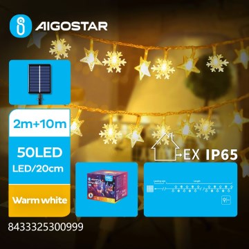 Aigostar - LED Solar-Weihnachts-Lichterkette 50xLED/8 Funktionen 12m 800mAh IP65 warmweiß