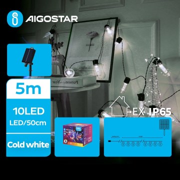 Aigostar - LED Solar Weihnachtslichterkette 10xLED/8 Funktionen 6,5m IP65 kaltweiß