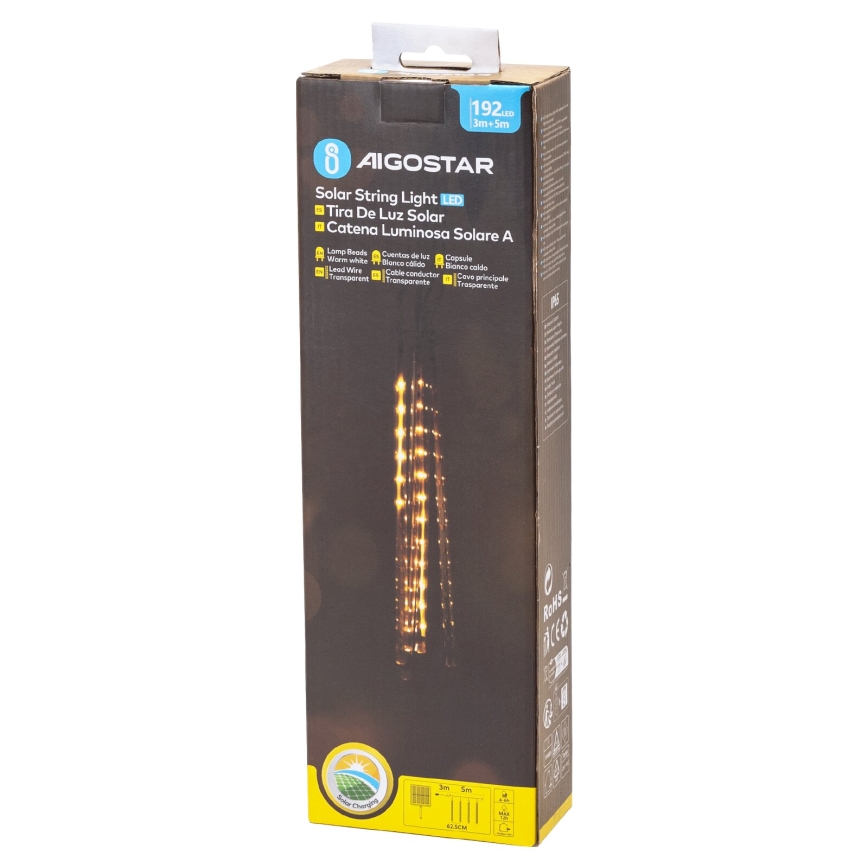 Aigostar - LED Solar Weihnachtslichterkette 192xLED/8m IP65 warmweiβ