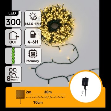 Aigostar - LED Solar-Weihnachtslichterkette 300xLED/8 Funktionen 32m IP65 warmweiß 1200 mAh