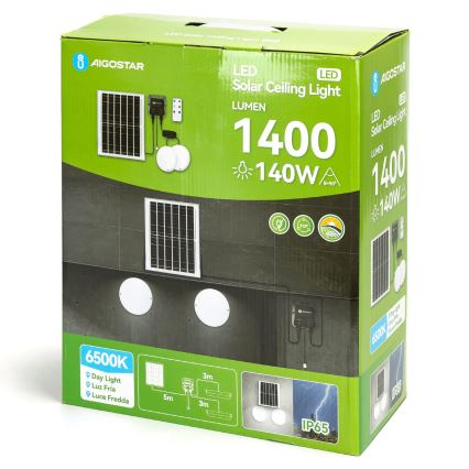 Aigostar - LED-Solarleuchte 2xLED/70W/12V 12000 mAh 6500K IP65 Ø 20,5 cm + Fernbedienung