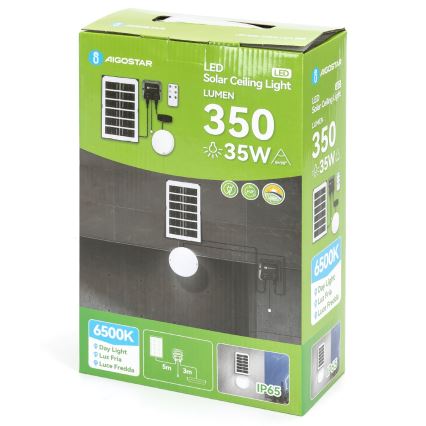 Aigostar - LED-Solarleuchte LED/35W/12V 3000 mAh 6500K IP65 Ø 16,8 cm + Fernbedienung