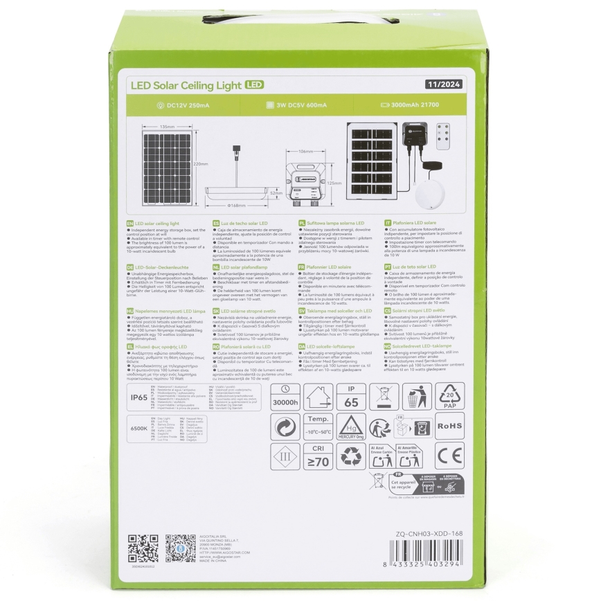 Aigostar - LED-Solarleuchte LED/35W/12V 3000 mAh 6500K IP65 Ø 16,8 cm + Fernbedienung