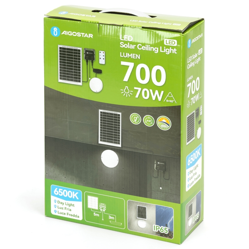 Aigostar - LED-Solarleuchte LED/70W/12V 6000 mAh 6500K IP65 Ø 20,5 cm + Fernbedienung