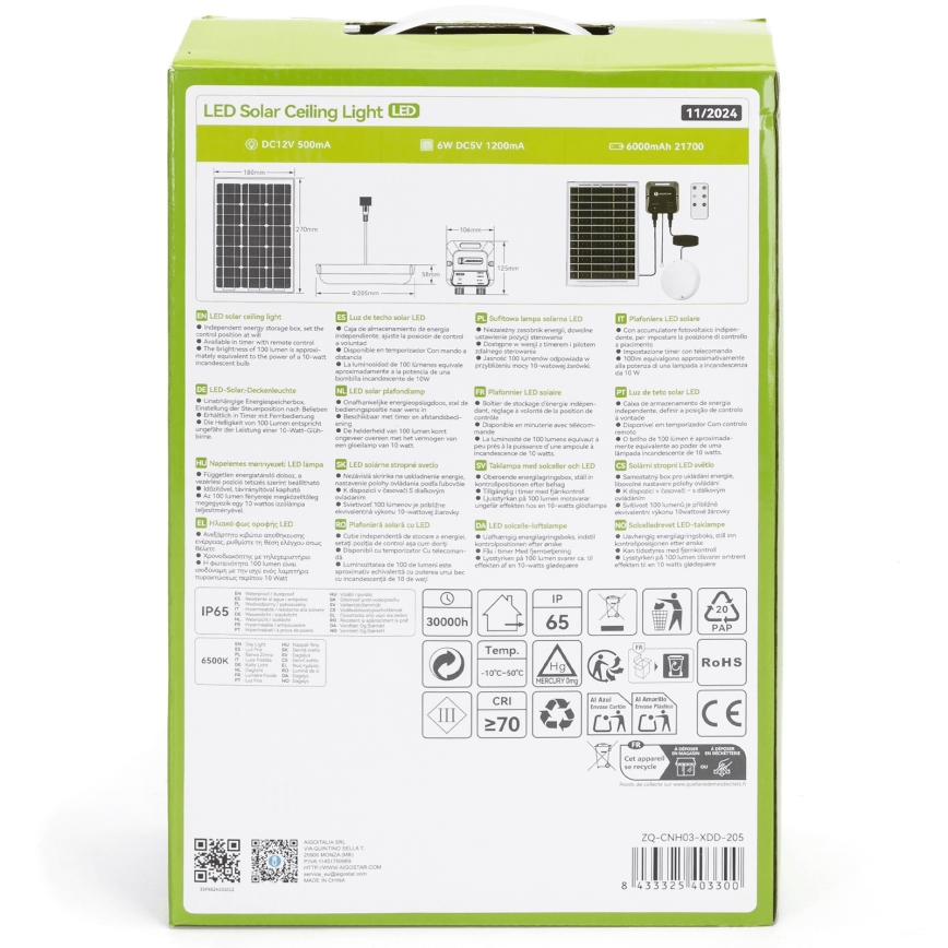 Aigostar - LED-Solarleuchte LED/70W/12V 6000 mAh 6500K IP65 Ø 20,5 cm + Fernbedienung