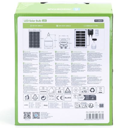 Aigostar - LED Solar-Pendelleuchte mit Sensor, 35 W, 12 V, 3000 mAh, 6500 K, IP65, Ø 10 cm + Fernbedienung