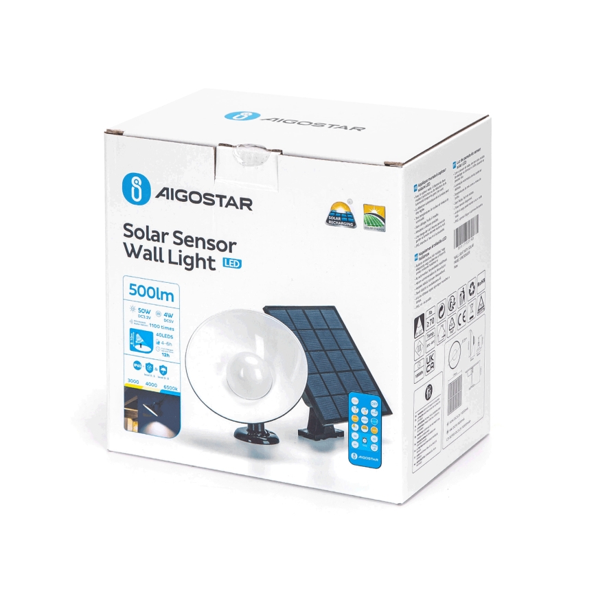 Aigostar - LED-Solarleuchte mit Sensor LED/3,2V 3000K/4000K/6500K IP65 5000 mAh Fernbedienung