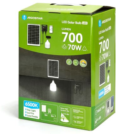 Aigostar - LED-Solarlampe mit Sensor LED/70 W/12 V 6000 mAh 6500 K IP65 Ø 12 cm + Fernbedienung