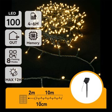 Aigostar - LED-Solarlichterkette 100 LEDs/8 Funktionen 12 m IP65 warmweiß 800 mAh