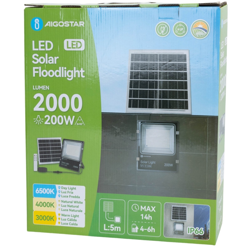 Aigostar - LED Solarstrahler LED/200W/3,2V 3600mAh 3000K/4000K/6500K IP66 + Fernbedienung
