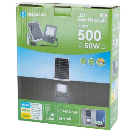 Aigostar - LED Solarstrahler LED/50W/3,2V 1200mAh 3000K/4000K/6500K IP66 + Fernbedienung