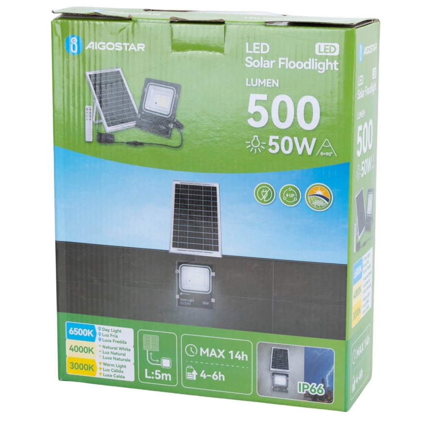 Aigostar - LED Solarstrahler LED/50W/3,2V 1200mAh 3000K/4000K/6500K IP66 + Fernbedienung