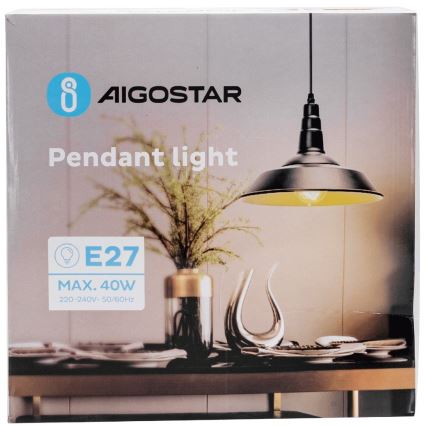 Aigostar - LED suspension sur câble 1xE27/60W/230V Ø 36 cm noire
