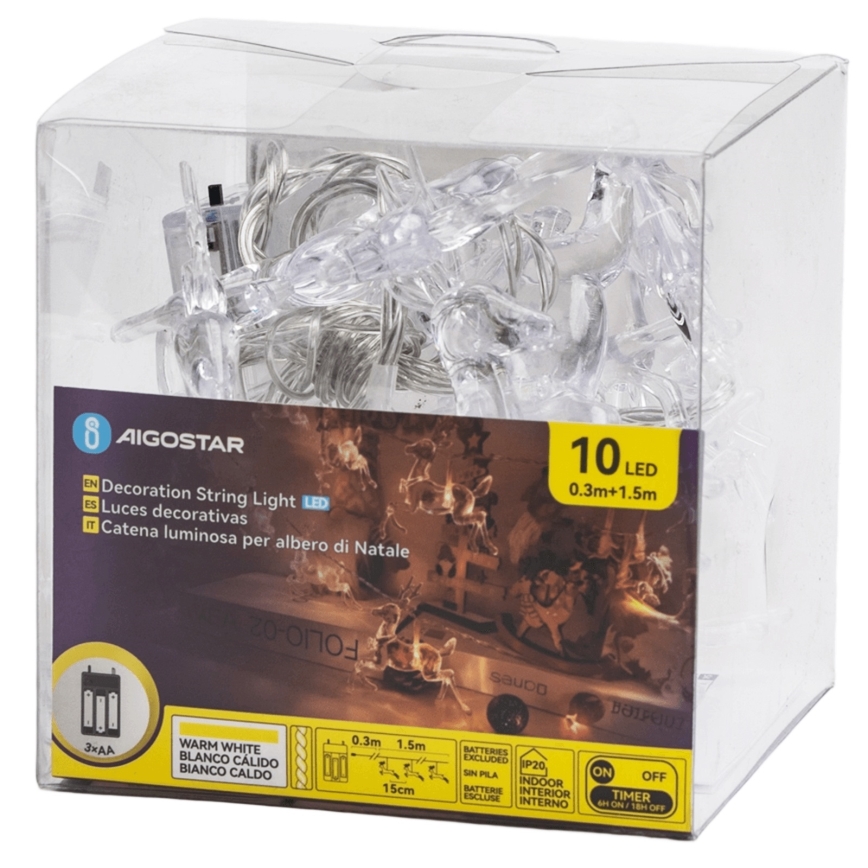 Aigostar - LED Weihnachts-Lichterkette 10xLED/3xAA 1,5m warmweiß Rentiere