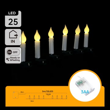 Aigostar - LED Weihnachts-Lichterkette 25xLED/3xAA 5 m warmweiß