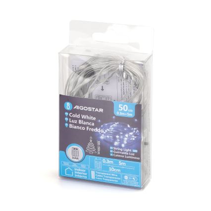 Aigostar - LED-Weihnachts-Lichterkette 50xLED/3xAA 5,3m kaltweiß