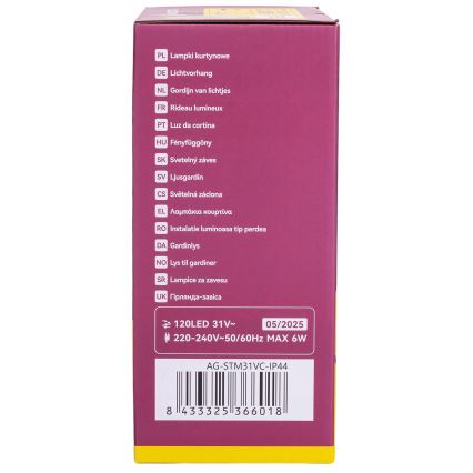 Aigostar - LED-Außen-Weihnachtslichterkette 120 LEDs/6W/230V/8 Funktionen 3x0,6m IP44 warmweiß + Fernbedienung