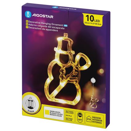 Aigostar - LED-Weihnachtsdekoration 10xLED/3xAAA Schneemann 20,5 cm