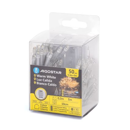 Aigostar - LED Weihnachtskette 50xLED/3xAA 5,3m warmweiß