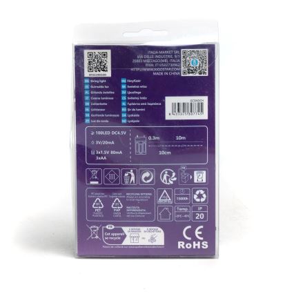 Aigostar - LED-Weihnachtslichterkette 100xLED/3xAA 10,3m kaltweiß