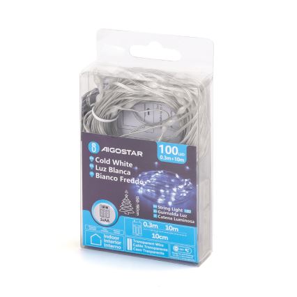 Aigostar - LED-Weihnachtslichterkette 100xLED/3xAA 10,3m kaltweiß