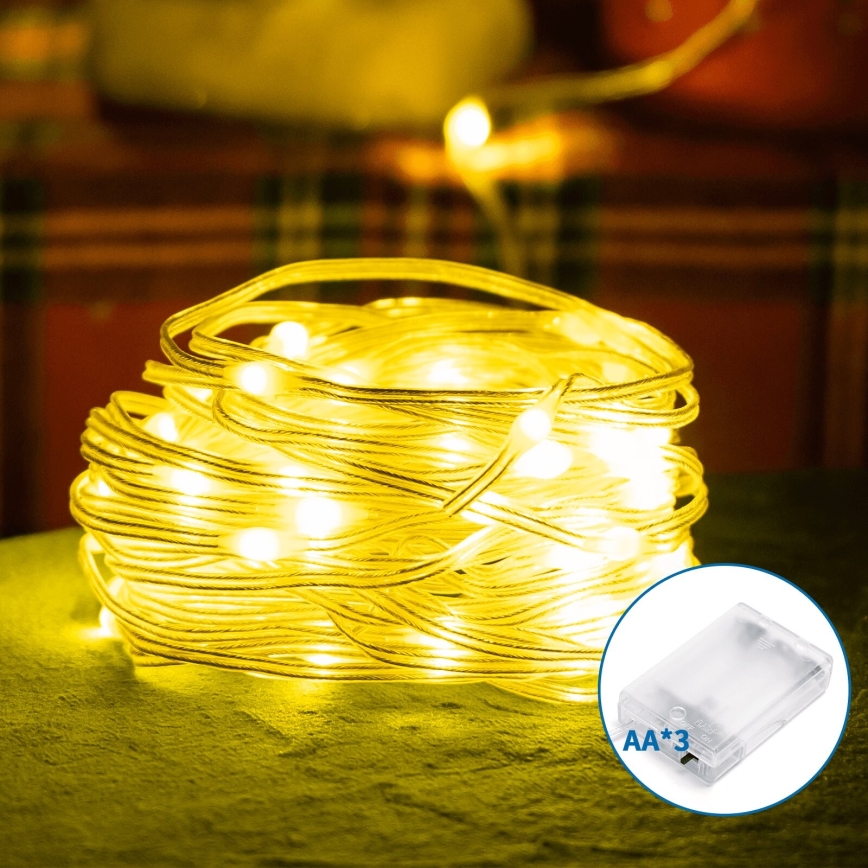 Aigostar - LED-Weihnachtslichterkette 100xLED/3xAA 10,3m warmweiβ