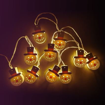 Aigostar - LED-Weihnachtslichterkette 10xLED/3xAA 1,5m warmweiß, Schneemann-Motiv