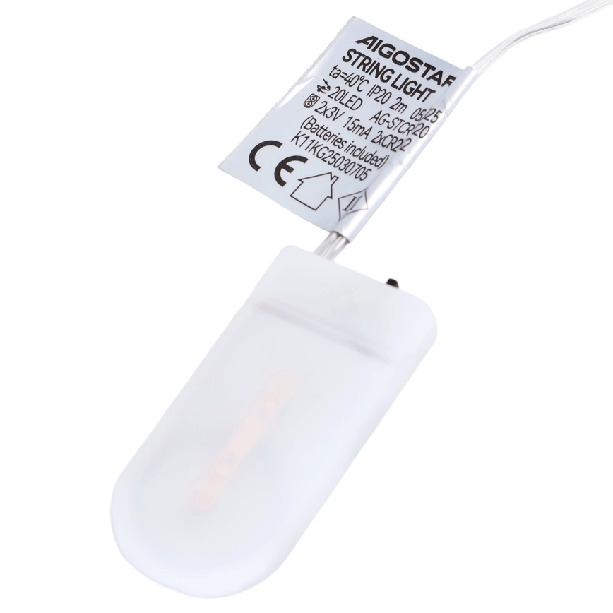 Aigostar - LED-Weihnachtslichterkette 20xLED/2xCR2032 2m mehrfarbig