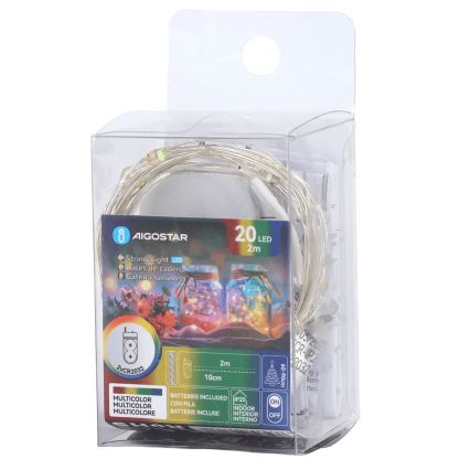 Aigostar - LED-Weihnachtslichterkette 20xLED/2xCR2032 2m mehrfarbig
