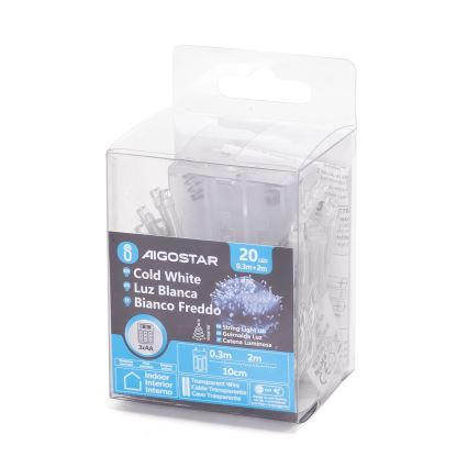 Aigostar - LED Weihnachtslichterkette 20xLED/3xAA 2,3m kaltweiß