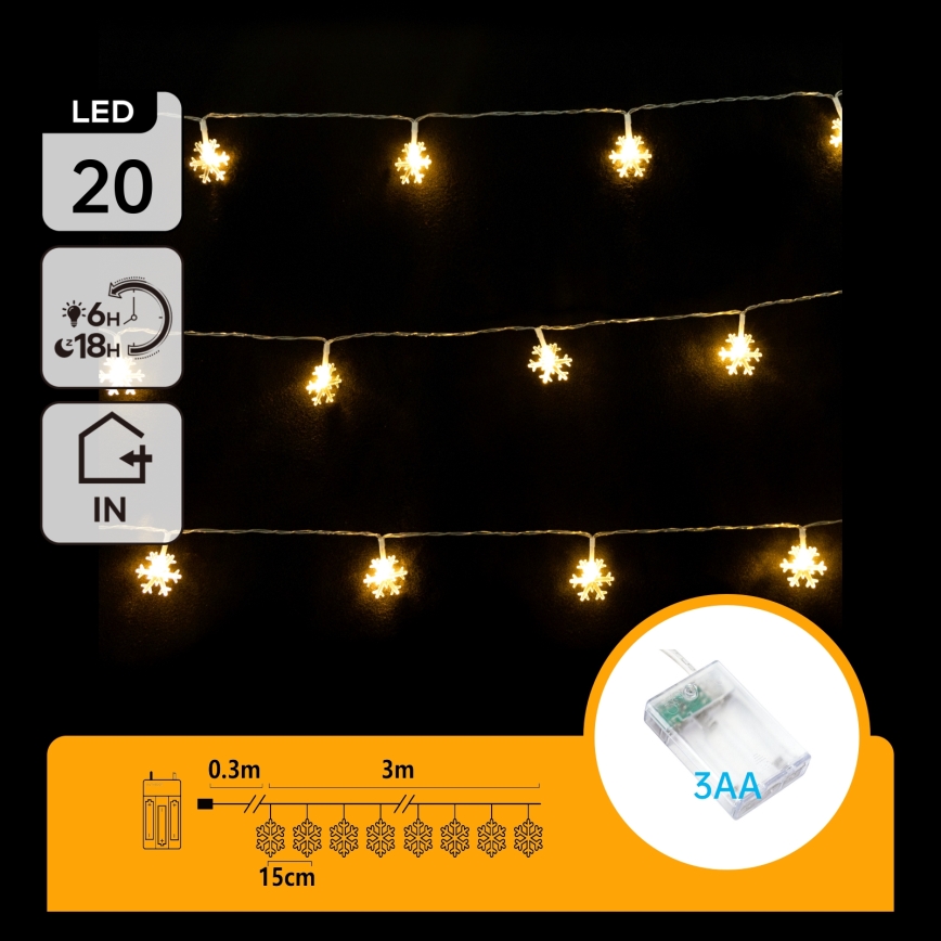 Aigostar - LED Weihnachtslichterkette 20xLED/3xAA 3,3m Schneeflocken