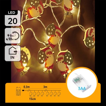 Aigostar - LED-Weihnachtslichterkette 20xLED/3xAA 3m warmweiß Santa Claus