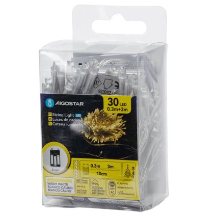 Aigostar - LED Weihnachtslichterkette 30xLED/3xAA 3,3m warmweiß