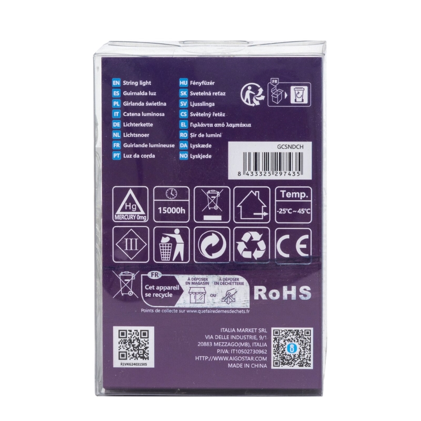 Aigostar - LED-Weihnachtslichterkette für den Außenbereich 100xLED/8 Funktionen 10,3m IP44 kaltweiß