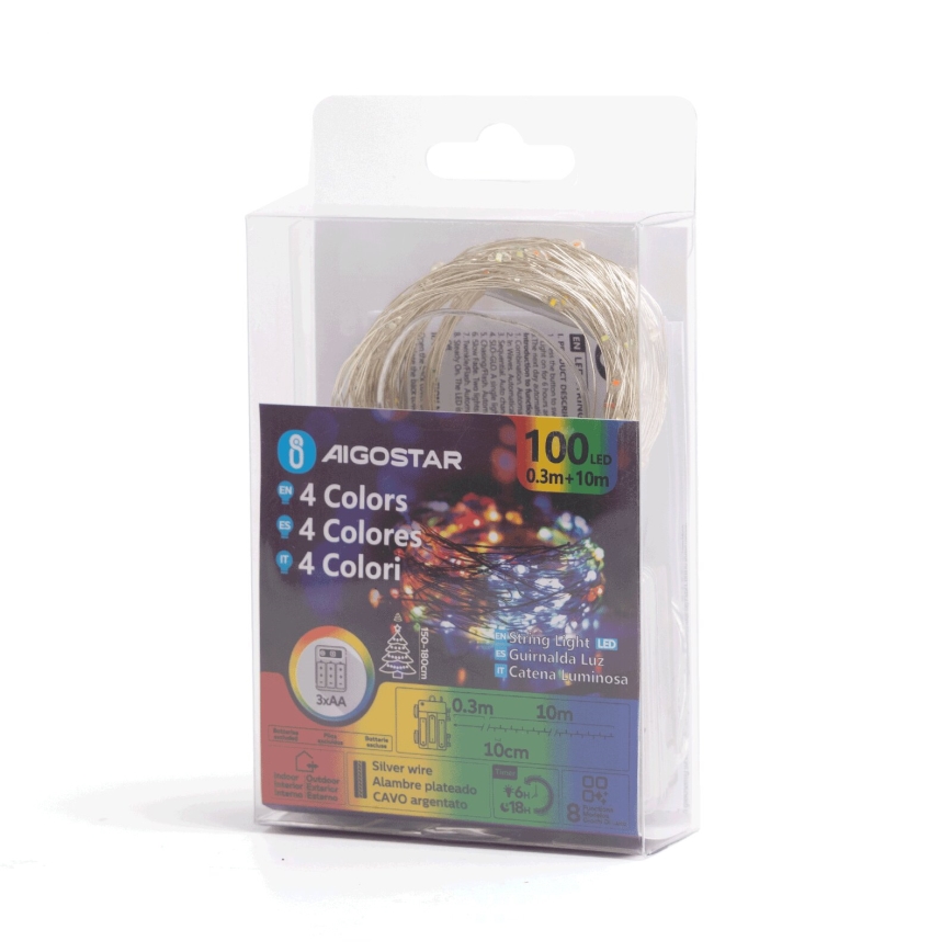 Aigostar - LED-Weihnachtslichterkette für den Außenbereich 100xLED/8 Funktionen 10,3m IP44 mehrfarbig