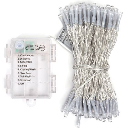 Aigostar - LED-Weihnachtslichterkette für den Außenbereich 100xLED/8 Funktionen 3xAA 10,3m IP44 warmweiβ