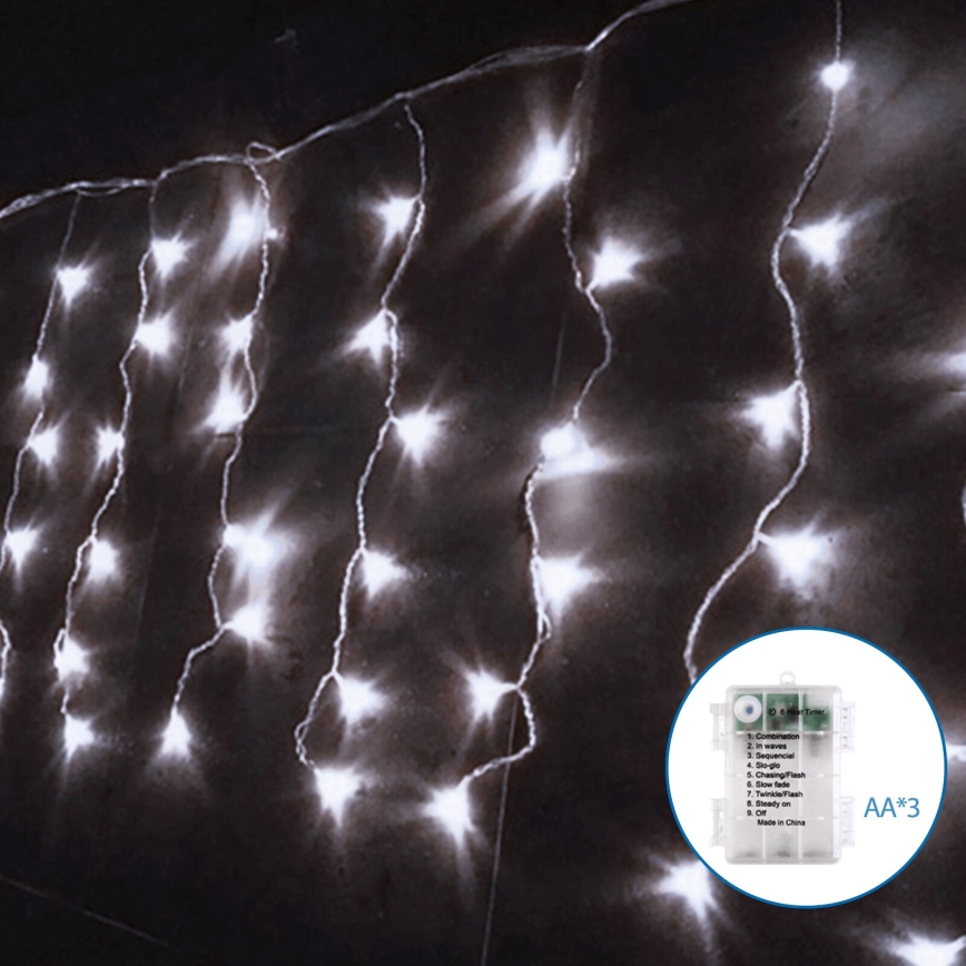 Aigostar - LED-Weihnachtslichterkette für den Außenbereich 100xLED/8 Funktionen/3xAA 8x0,4m IP44 kaltweiß