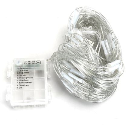 Aigostar - LED-Weihnachtslichterkette für den Außenbereich 100xLED/8 Funktionen/3xAA 4,5x1,5m IP44 kaltweiß
