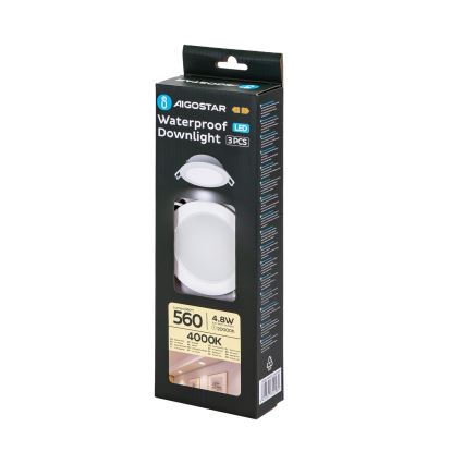 Aigostar - LOT 3x Spot encastrable extérieur LED/4,8W/230V 4000K IP65 blanc