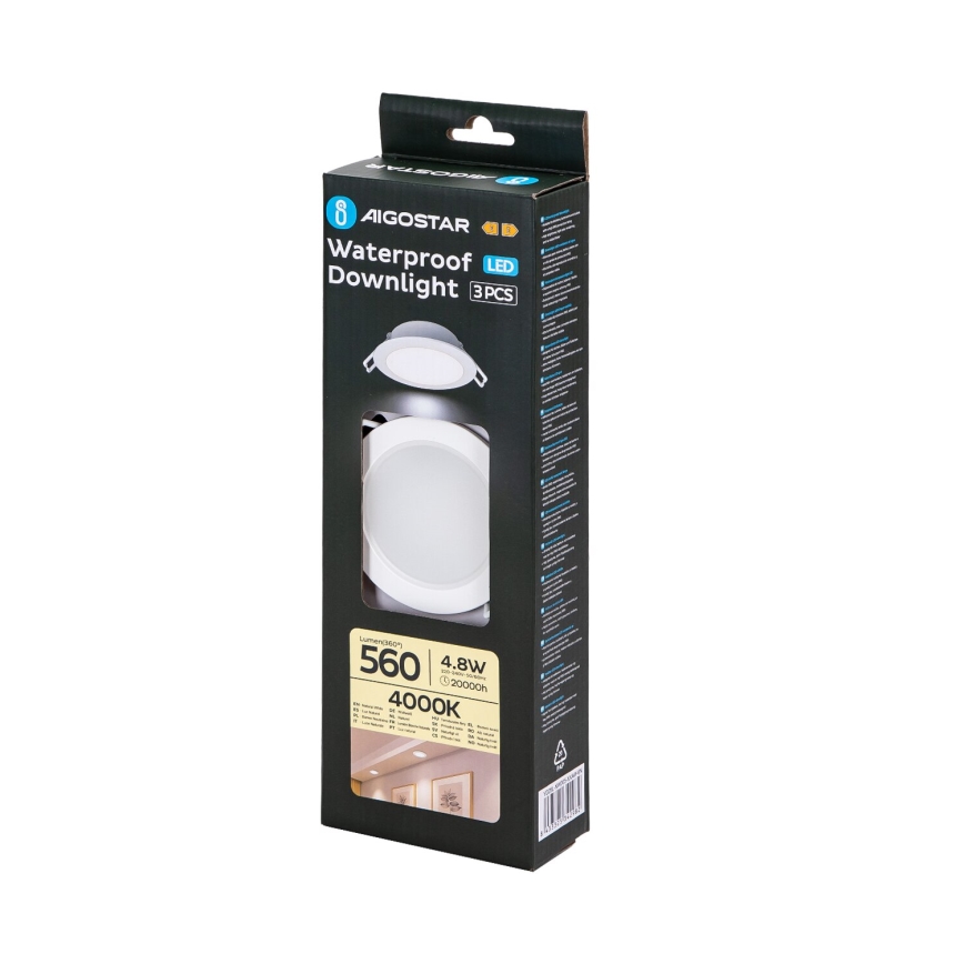 Aigostar - LOT 3x Spot encastrable extérieur LED/4,8W/230V 4000K IP65 blanc