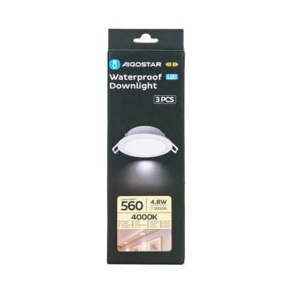 Aigostar - LOT 3x Spot encastrable extérieur LED/4,8W/230V 4000K IP65 blanc