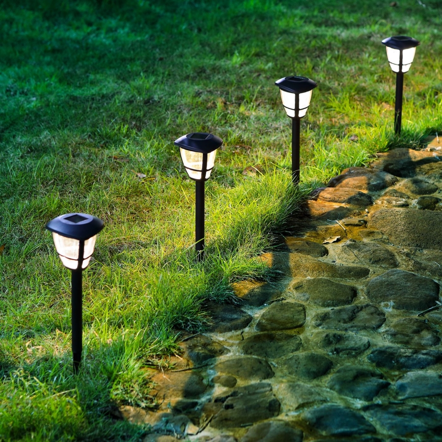 Aigostar - LOT DE 12 lampes solaires LED/0,06W/2V 33,8 cm 6500K 100 mAh IP44 noires