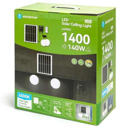 Aigostar - Plafonnier solaire LED avec capteur 2xLED/70W/3,7V 12000 mAh IP65 + télécommande