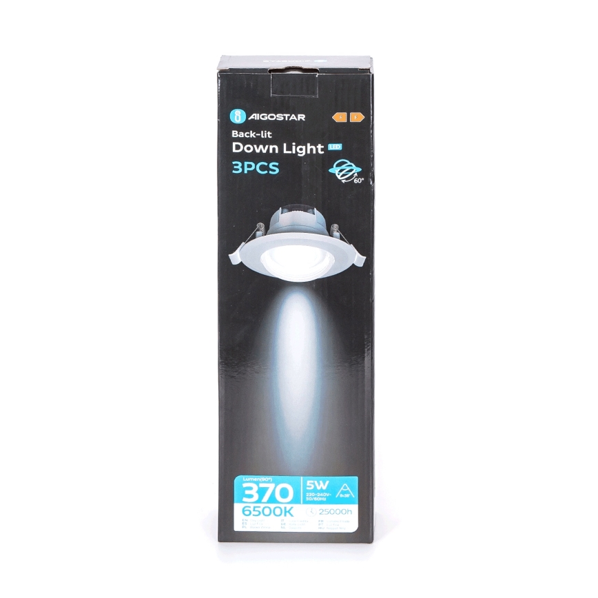 Aigostar - Lot de 3 luminaires encastrés LED/5W/230V 6500K Ø 8,5 cm blanc